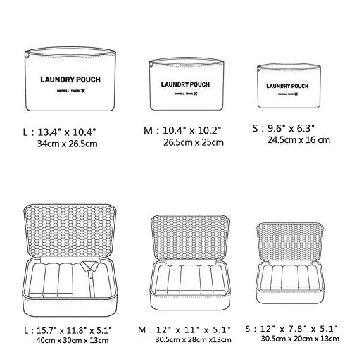 6 Set Travel Luggage Packing Organizers Cubes, Mesh Luggage Cloth Bag Cubes and Compression Laundry