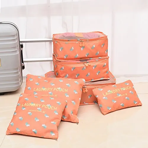 6 Set Travel Luggage Packing Organizers Cubes, Mesh Luggage Cloth Bag Cubes and Compression Laundry