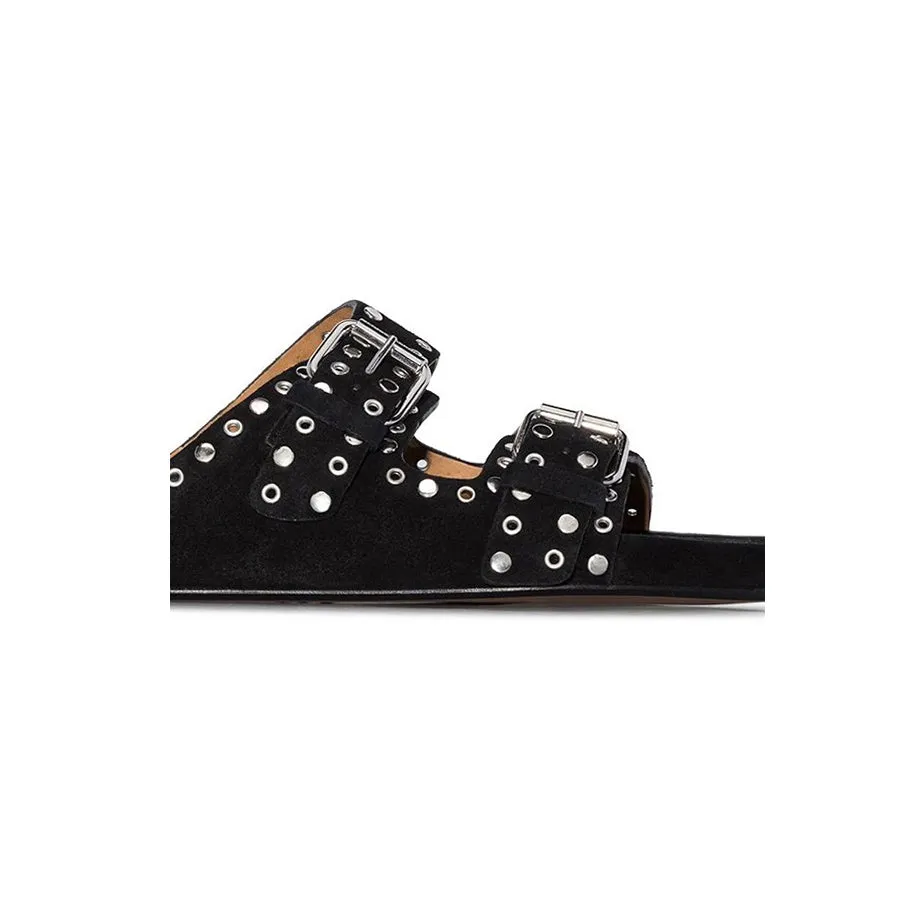BIRIT Buckled Studded Suede Flat Slippers Slides