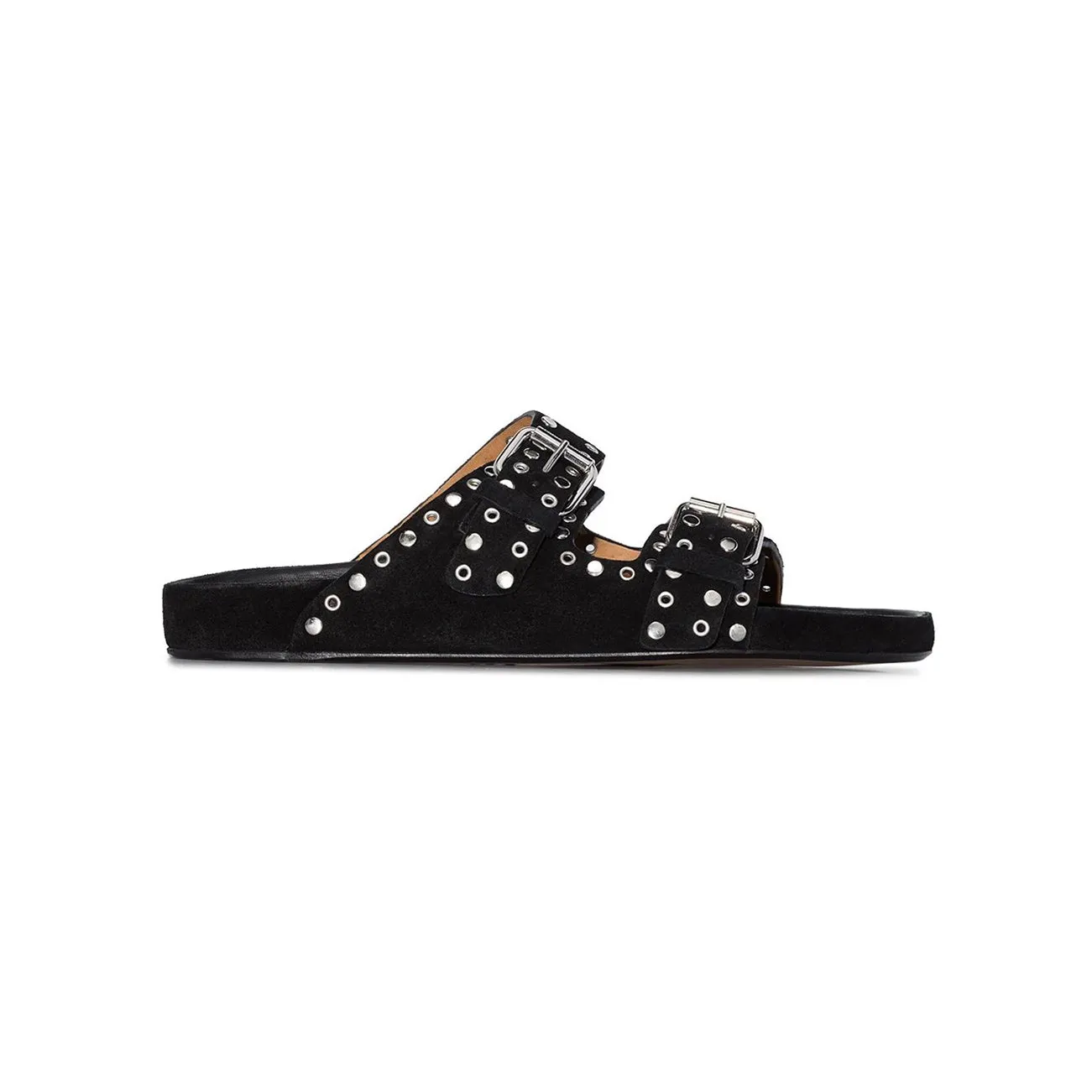 BIRIT Buckled Studded Suede Flat Slippers Slides