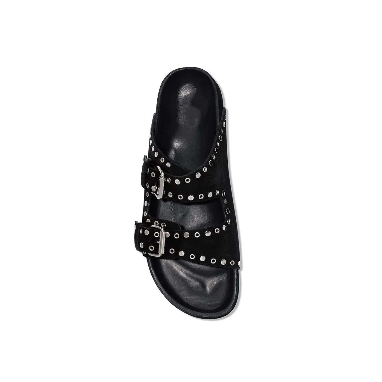 BIRIT Buckled Studded Suede Flat Slippers Slides