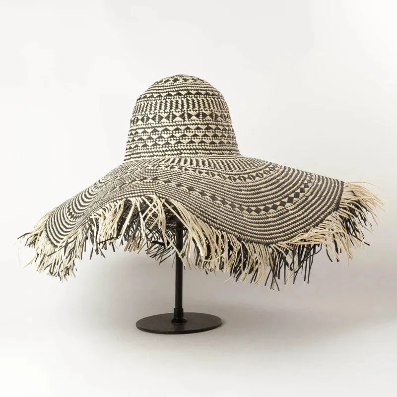 Black and White Large Brim Floppy Straw Summer Hats