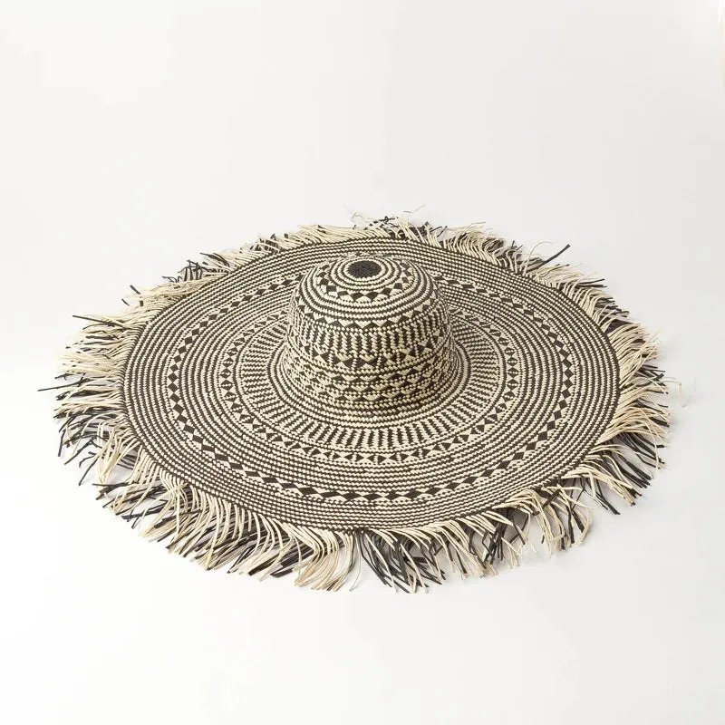 Black and White Large Brim Floppy Straw Summer Hats