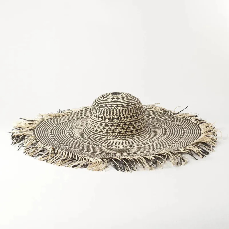 Black and White Large Brim Floppy Straw Summer Hats