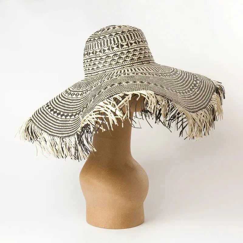 Black and White Large Brim Floppy Straw Summer Hats