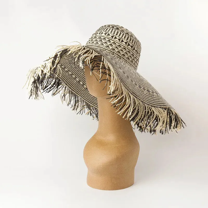 Black and White Large Brim Floppy Straw Summer Hats