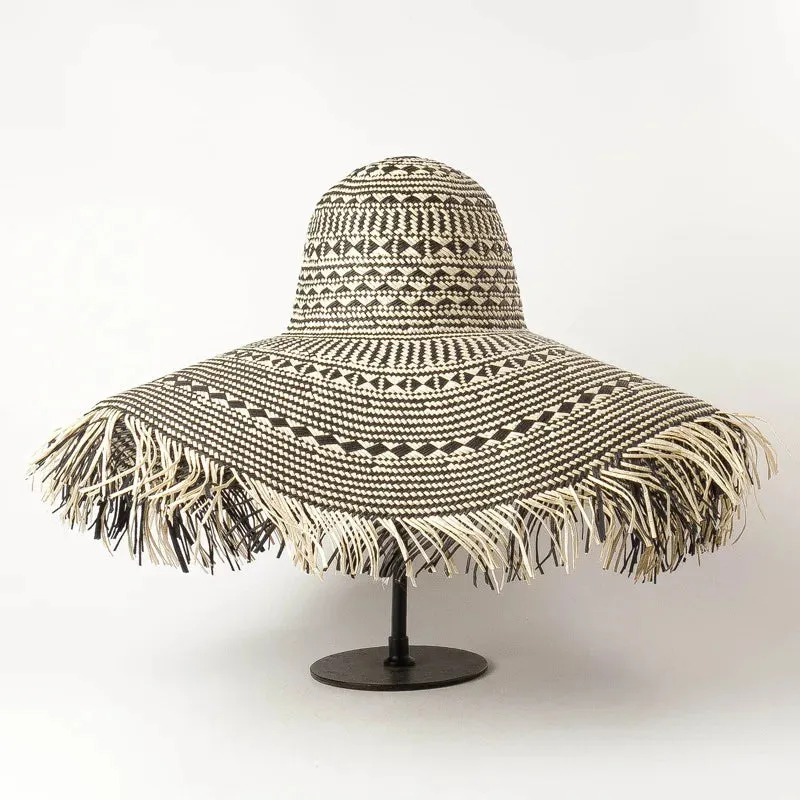 Black and White Large Brim Floppy Straw Summer Hats