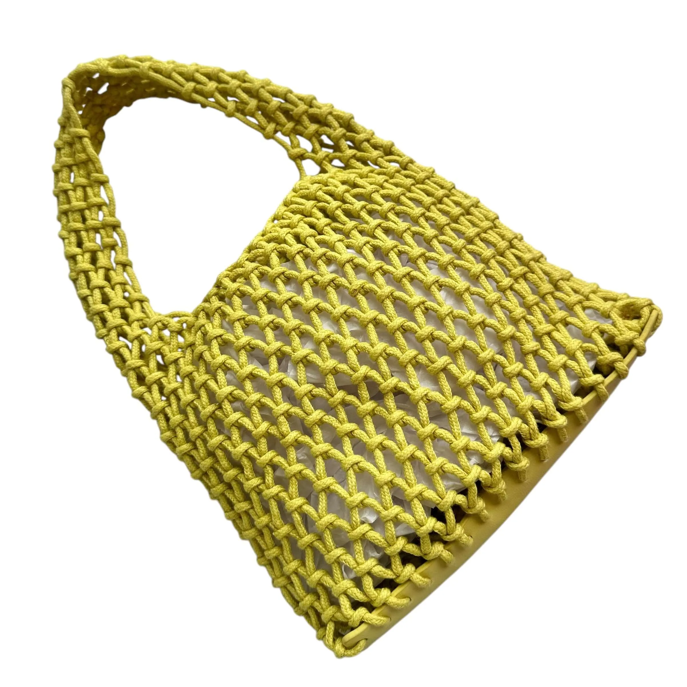 Boho Open Weave Mini Tote Bag - Yellow