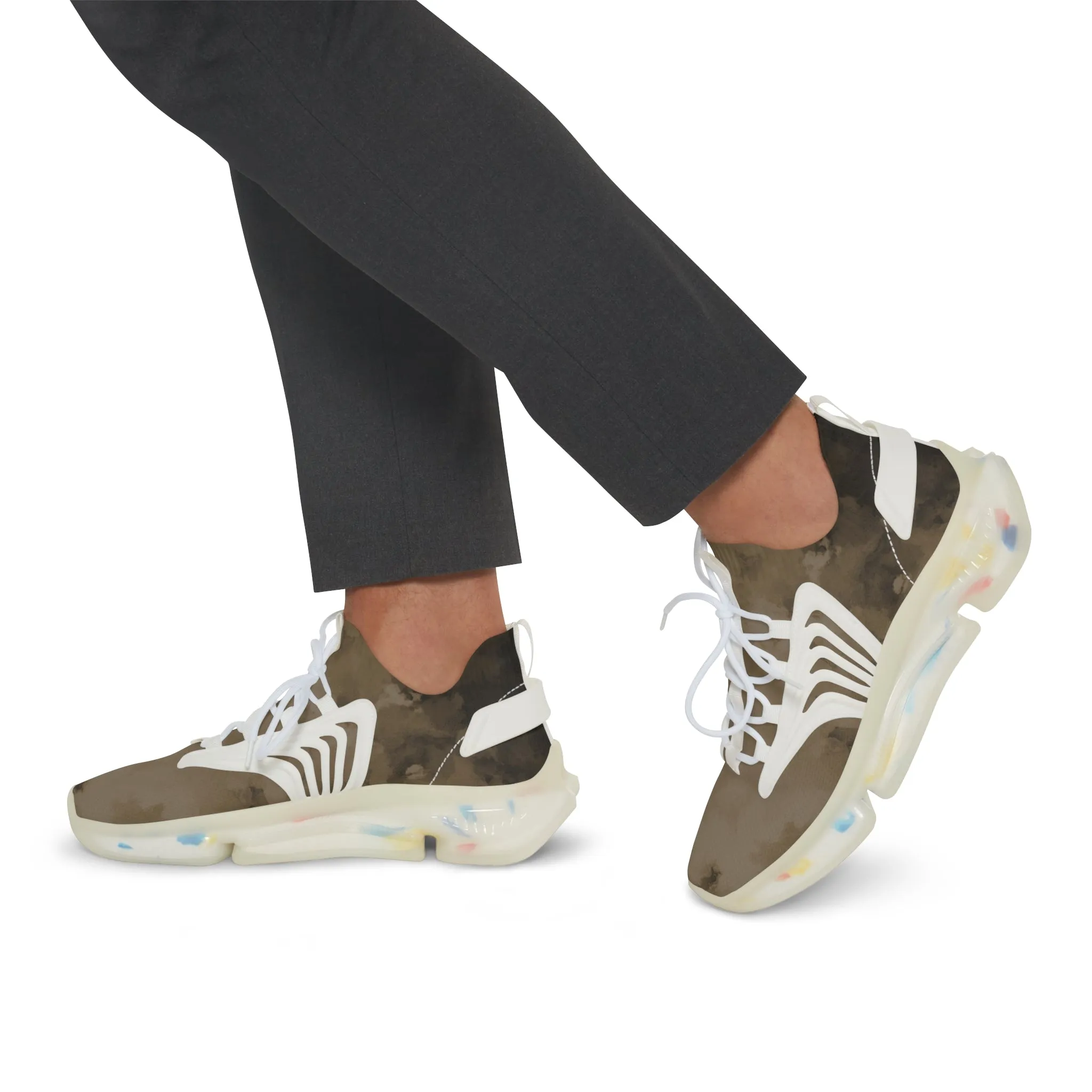 Brown Abstract Men's Mesh Sneakers, Brown Abstract Print Men's Sneakers Best Comfy Men's Mesh Sports Sneakers Shoes (US Size: 5-12)