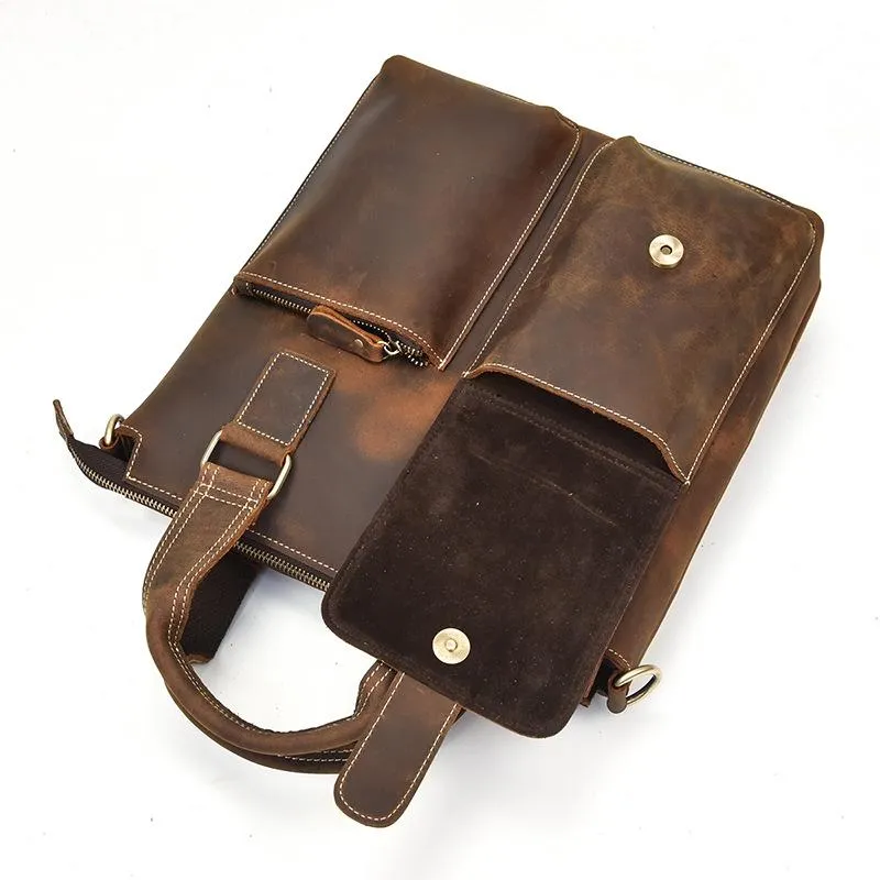 Brown Leather Mens Vintage Work Bag Handbag Briefcase Shoulder Bags Business Bags For Men