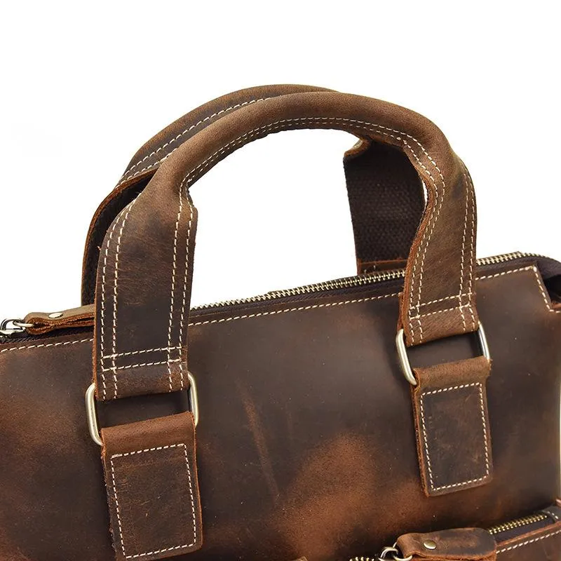 Brown Leather Mens Vintage Work Bag Handbag Briefcase Shoulder Bags Business Bags For Men