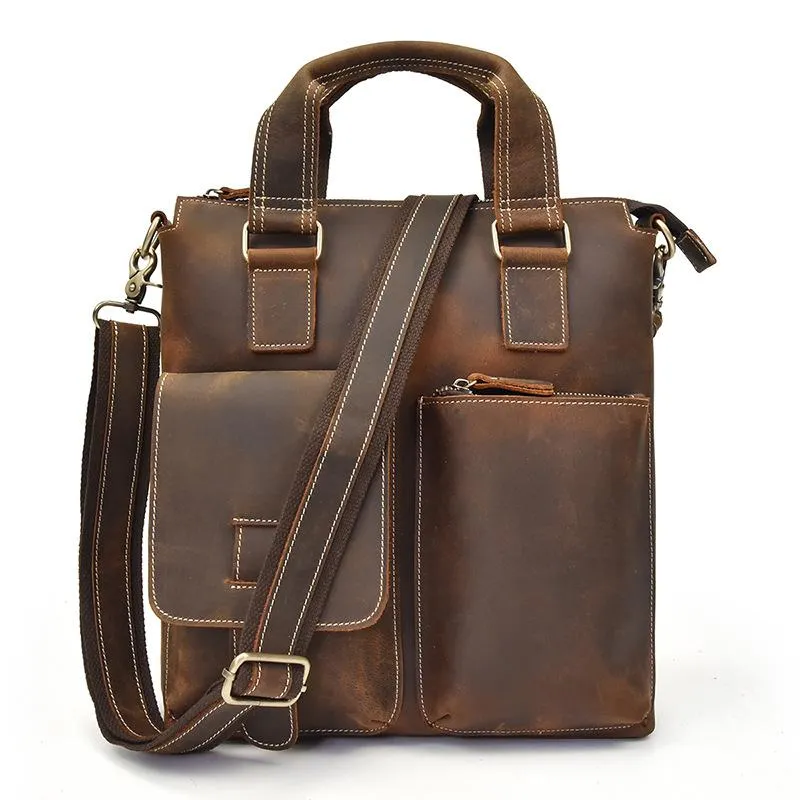 Brown Leather Mens Vintage Work Bag Handbag Briefcase Shoulder Bags Business Bags For Men