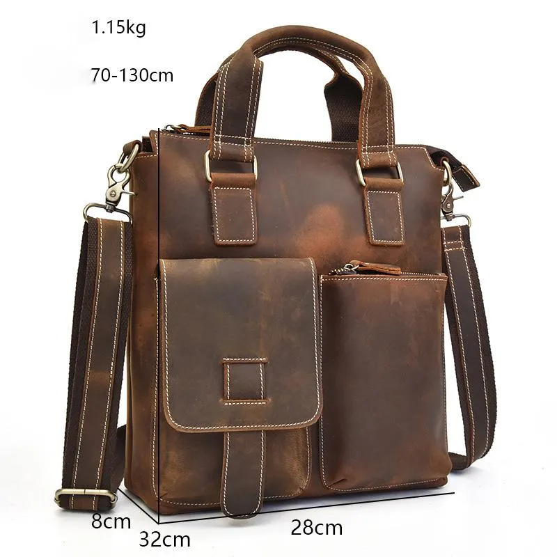 Brown Leather Mens Vintage Work Bag Handbag Briefcase Shoulder Bags Business Bags For Men