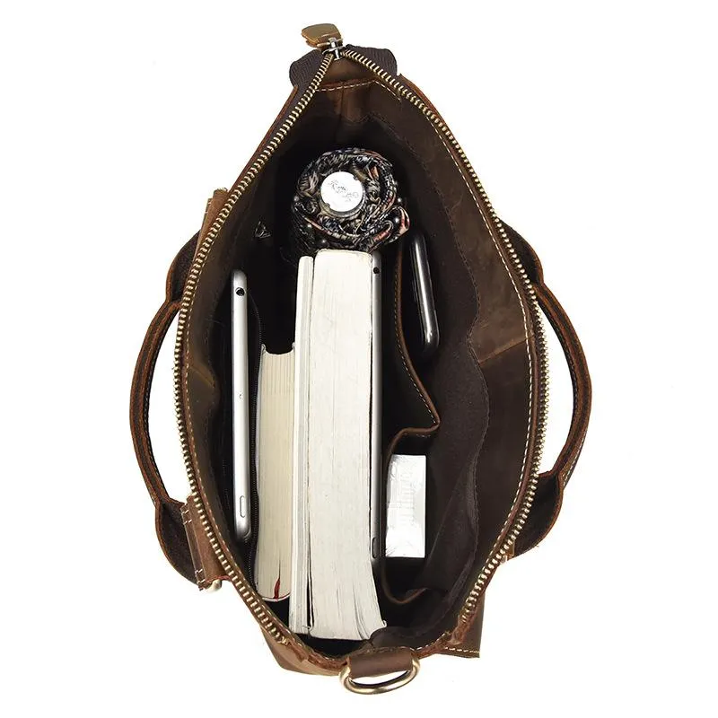 Brown Leather Mens Vintage Work Bag Handbag Briefcase Shoulder Bags Business Bags For Men