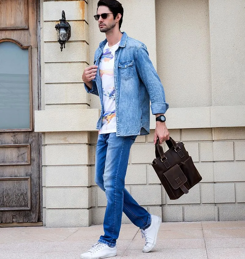 Brown Leather Mens Vintage Work Bag Handbag Briefcase Shoulder Bags Business Bags For Men