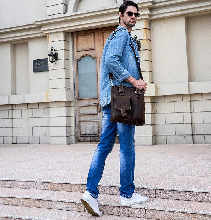 Brown Leather Mens Vintage Work Bag Handbag Briefcase Shoulder Bags Business Bags For Men