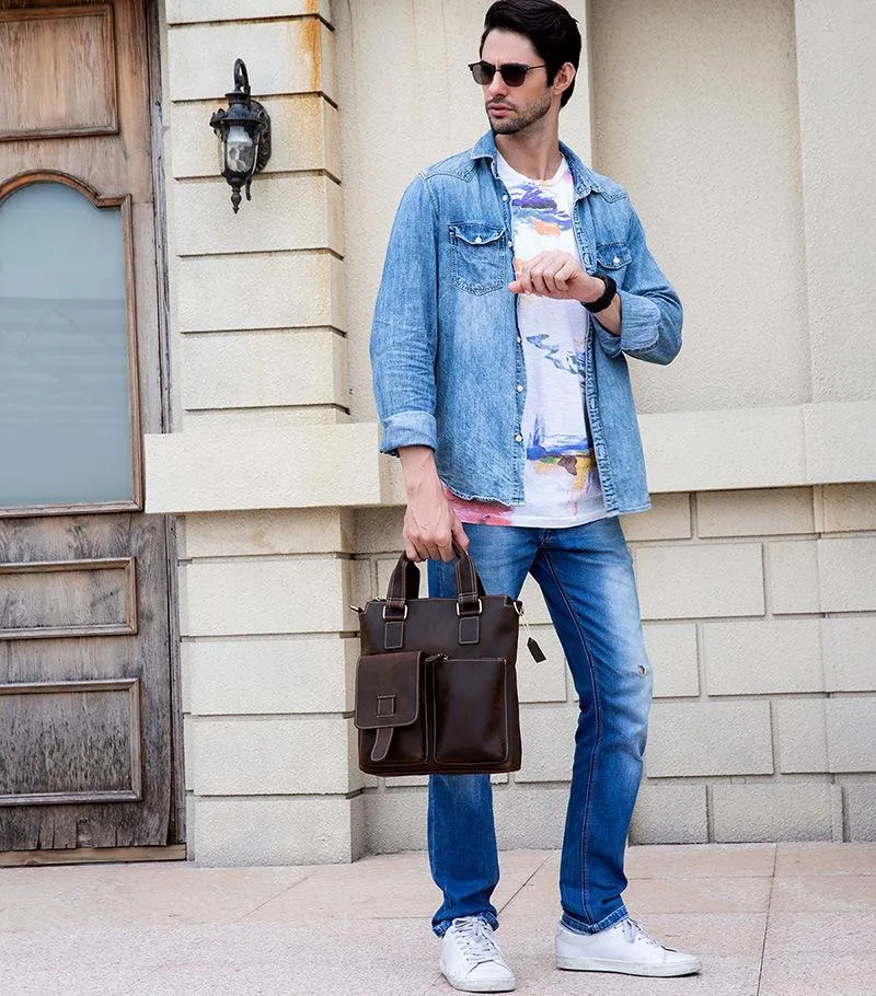 Brown Leather Mens Vintage Work Bag Handbag Briefcase Shoulder Bags Business Bags For Men
