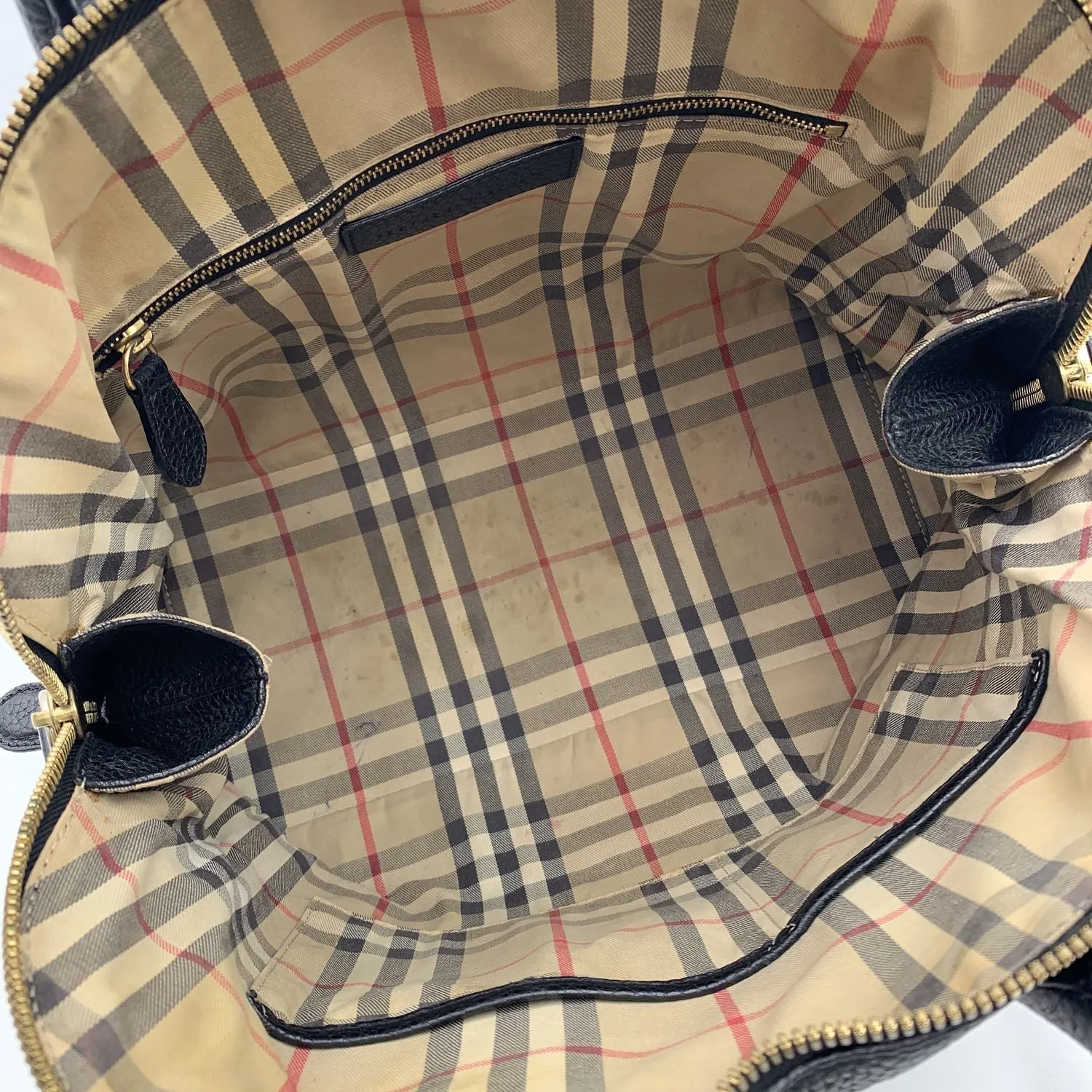 BURBERRY Black Leather Greenwood Dome Bag Satchel With Strap