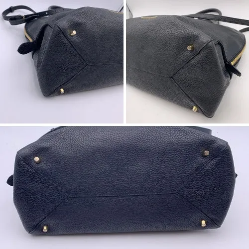 BURBERRY Black Leather Greenwood Dome Bag Satchel With Strap