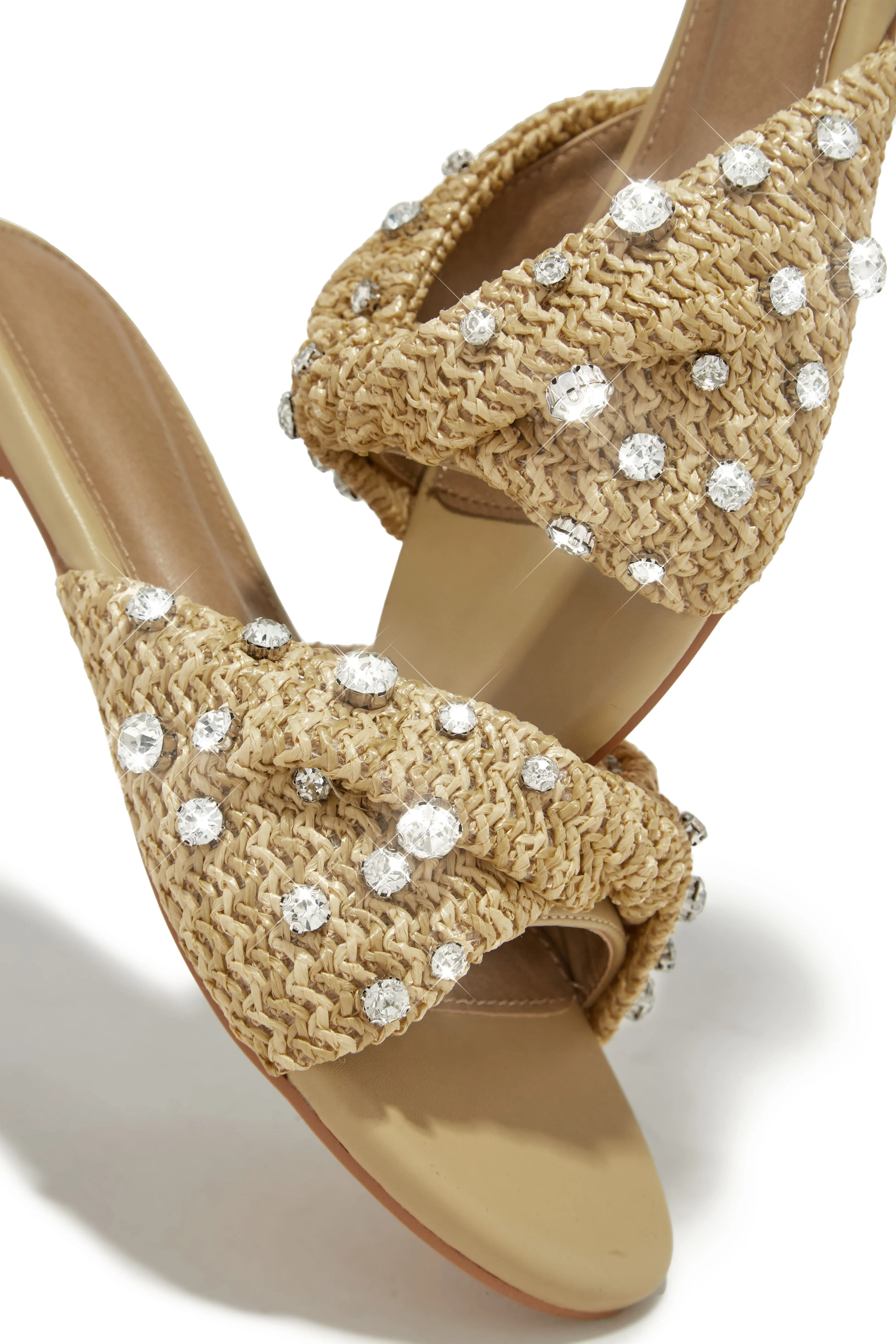 Cabana Sunsets Embellished Slip On Sandals - Nude