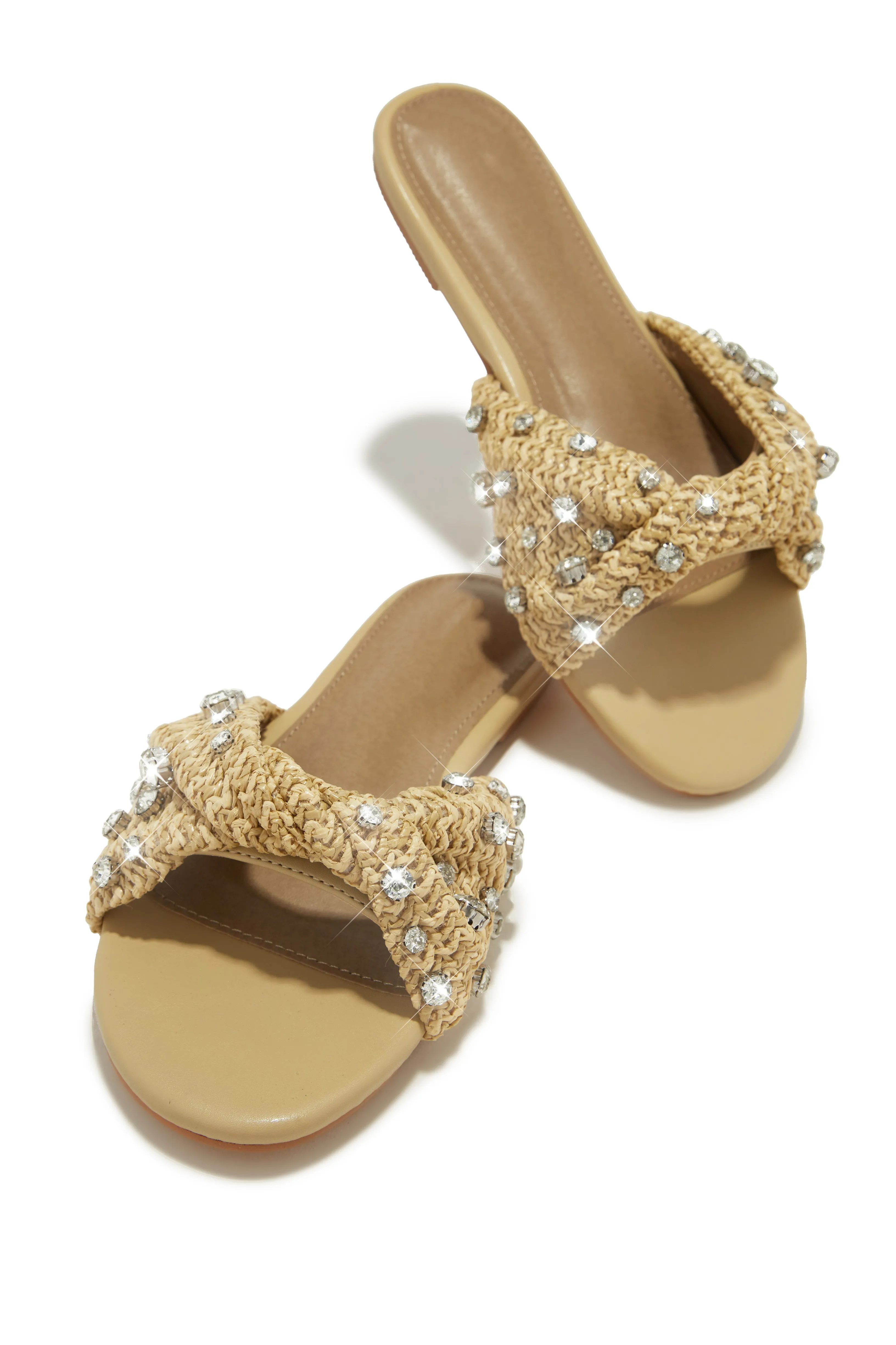Cabana Sunsets Embellished Slip On Sandals - Nude