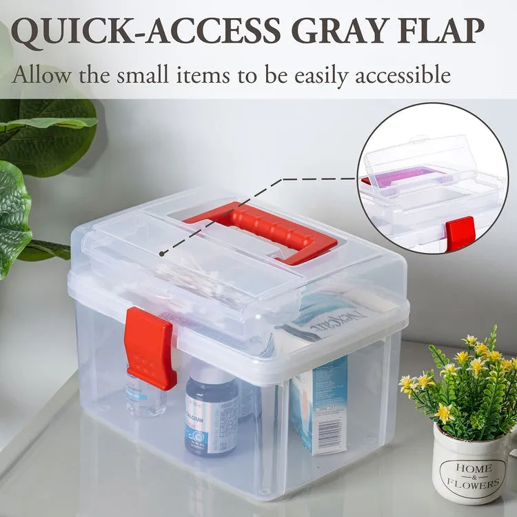 Clear First Aid Bin with Detachable Tray, Portable Emergency Kit, Medicine and Medical Supply Travel Tote, Arts & Craft Storage Box