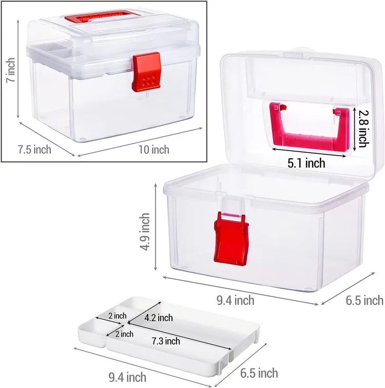 Clear First Aid Bin with Detachable Tray, Portable Emergency Kit, Medicine and Medical Supply Travel Tote, Arts & Craft Storage Box