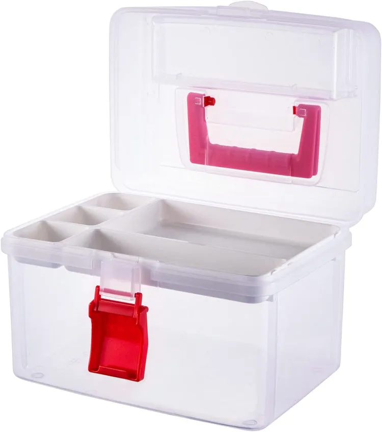 Clear First Aid Bin with Detachable Tray, Portable Emergency Kit, Medicine and Medical Supply Travel Tote, Arts & Craft Storage Box