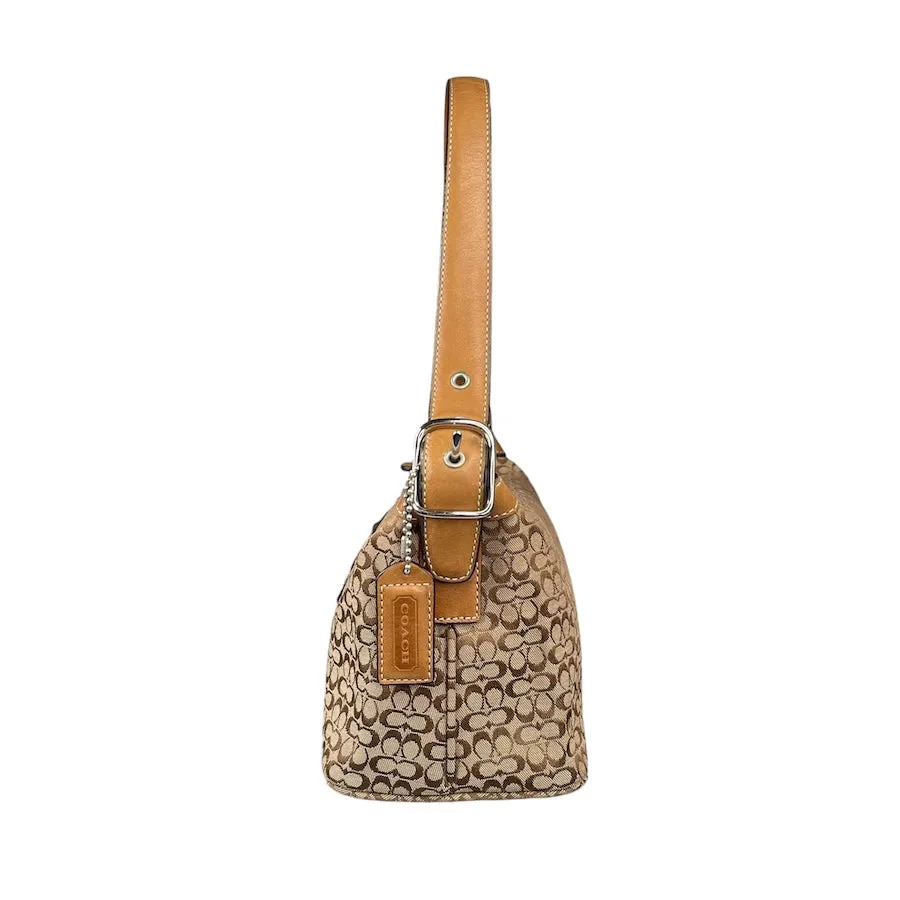 COACH BEIGE/TAN MINI SIGNATURE CANVAS FRONT ZIP SHOULDER BAG