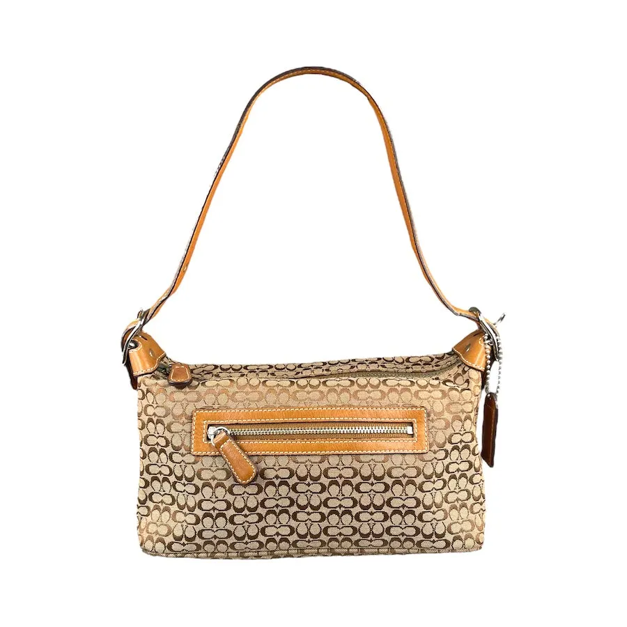 COACH BEIGE/TAN MINI SIGNATURE CANVAS FRONT ZIP SHOULDER BAG