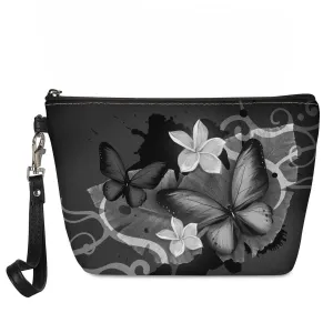 Cozeyat Butterflies Hibiscus Flower Design Leather Comestic Case for Ladies,Softy Leather Make Up Storager with Zipper,Portable Money Coins Pouch Outdoor Travel Accessories