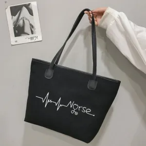 Cute Large Capacity Zippered Nurse Print Canvas Shoulder Tote Bags