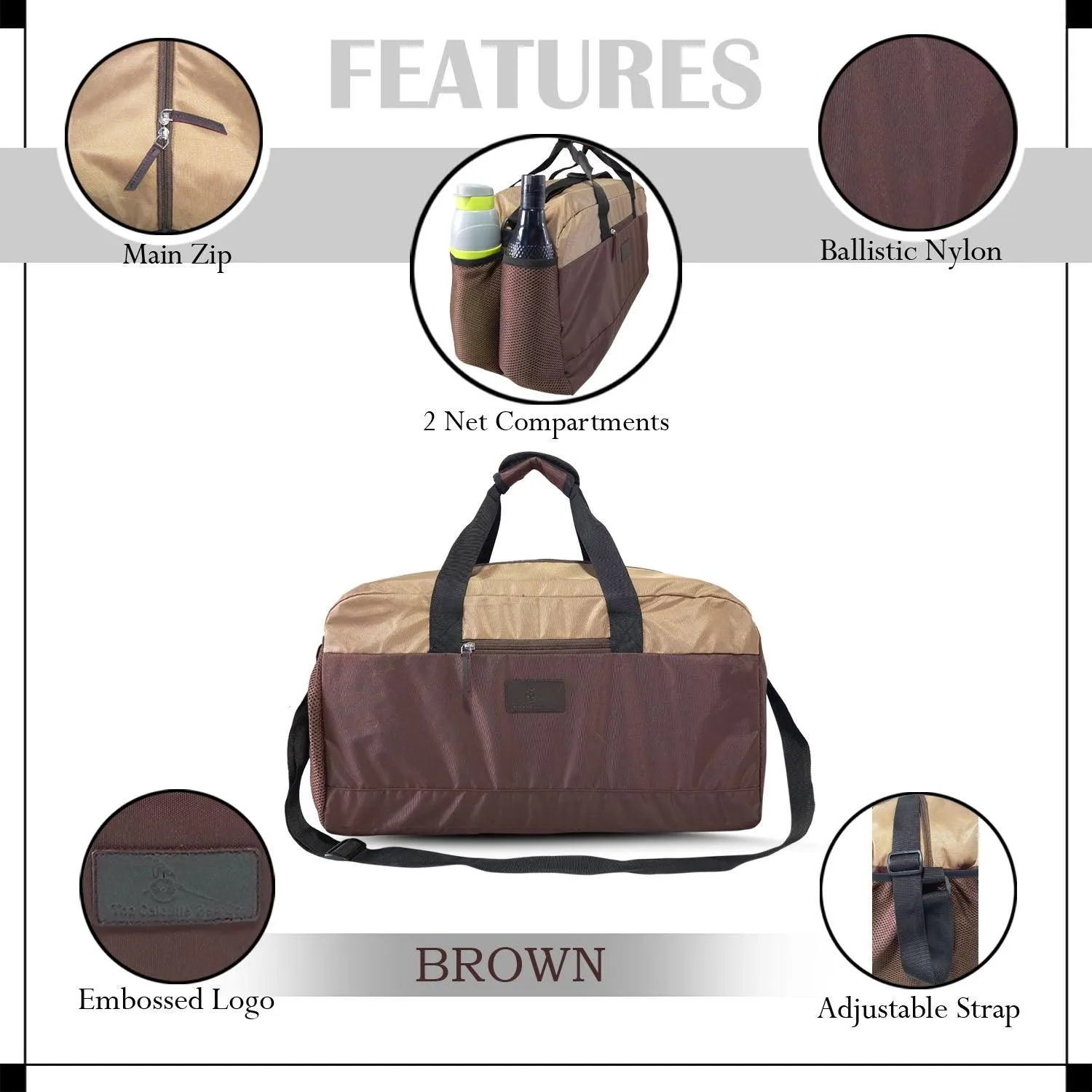 Deeya Ballistic Nylon Large Size Unisex Travel Duffle Bag, Shoulder Weekender Bag (Brown)