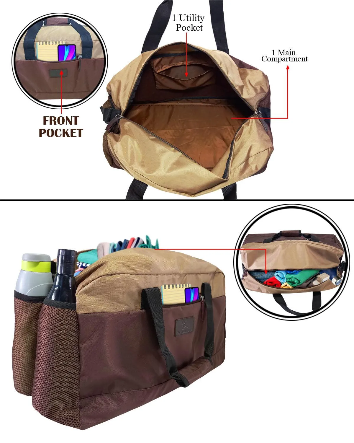Deeya Ballistic Nylon Large Size Unisex Travel Duffle Bag, Shoulder Weekender Bag (Brown)