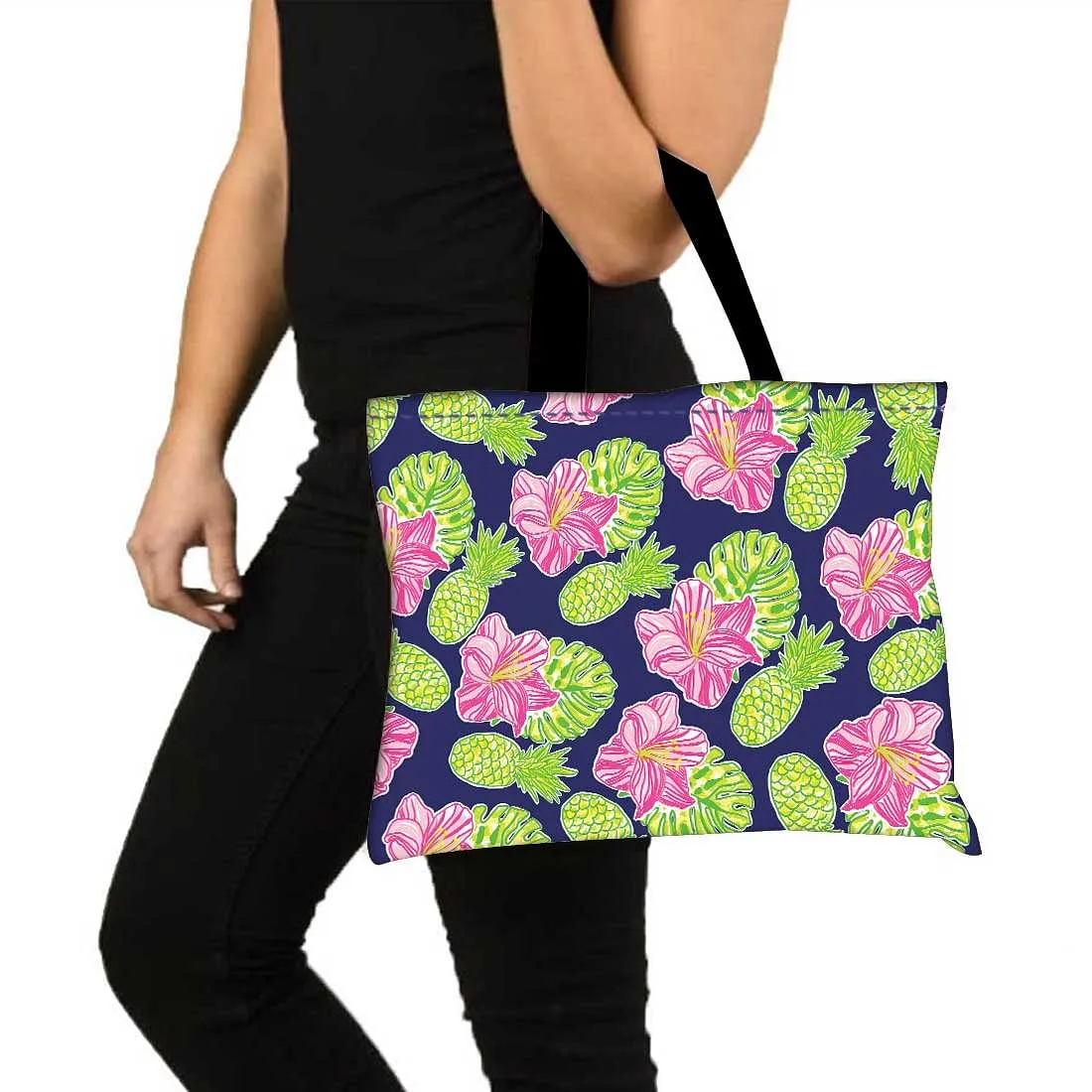 Designer Tote Bag With Zip Beach Gym Travel Bags -  Green Pineapple