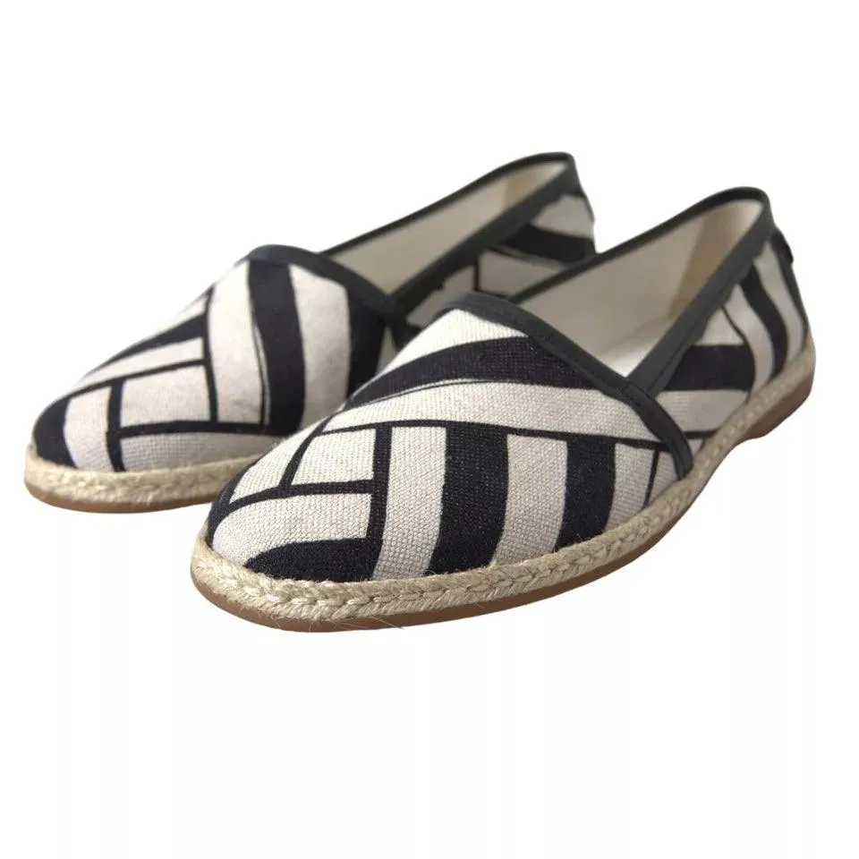 Dolce & Gabbana Black White Stripes Slip On Espadrilles