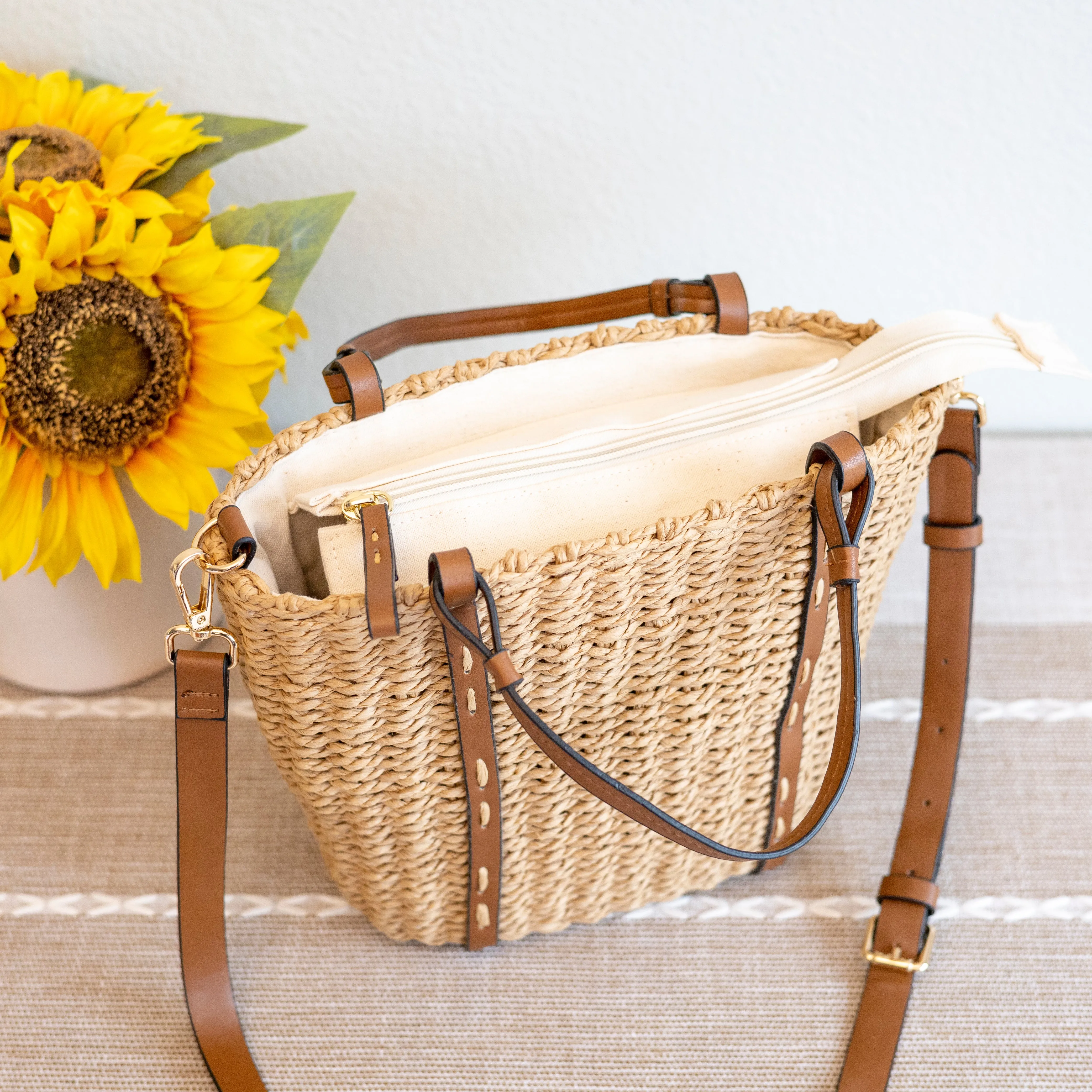 Elena Handbags Beach Straw Woven Tote Bag