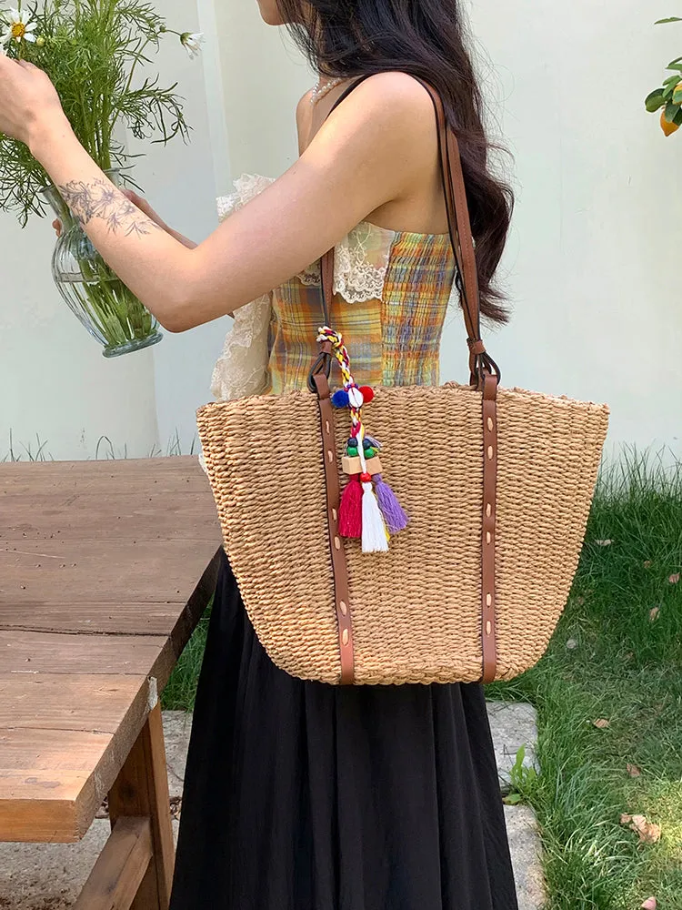 Elena Handbags Beach Straw Woven Tote Bag