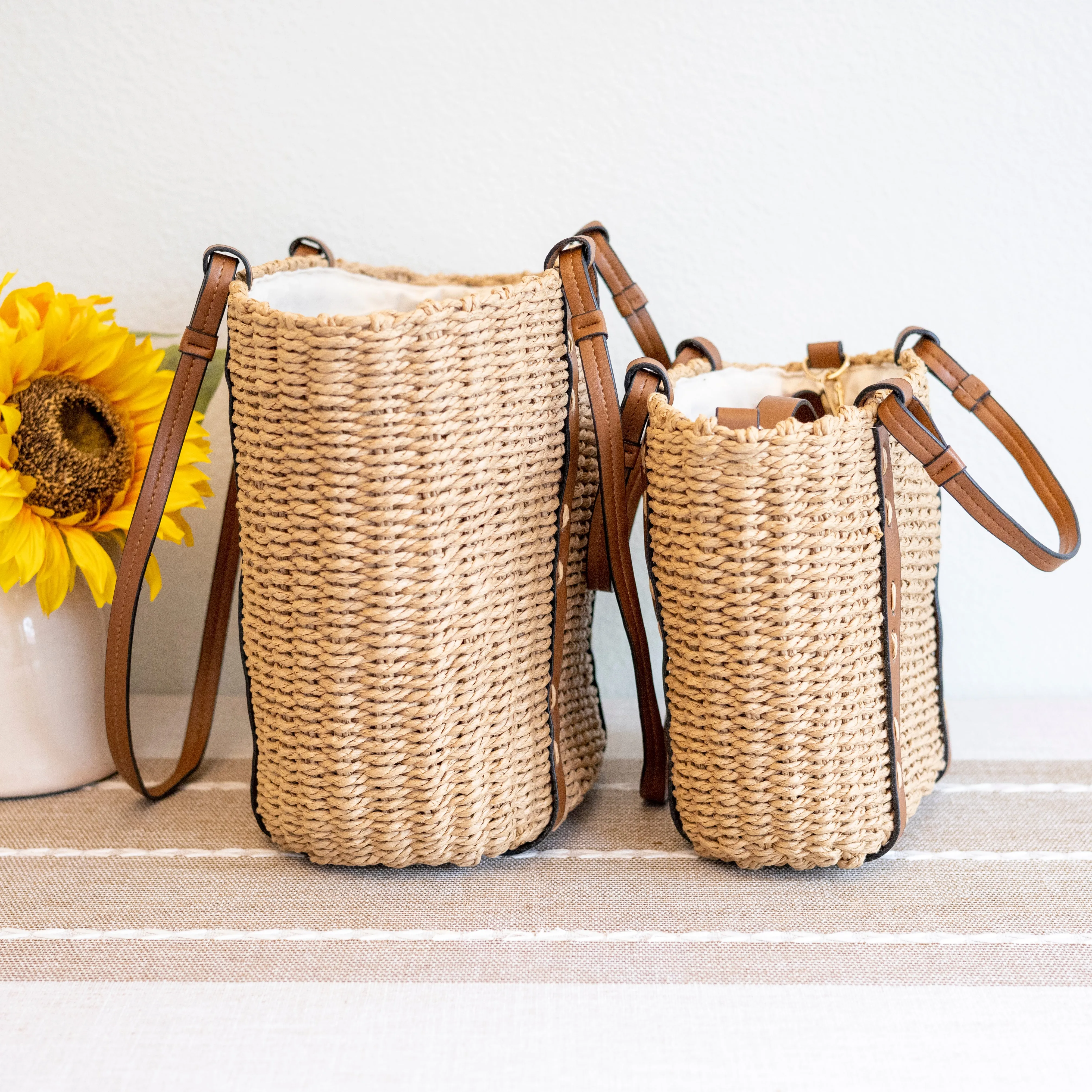 Elena Handbags Beach Straw Woven Tote Bag