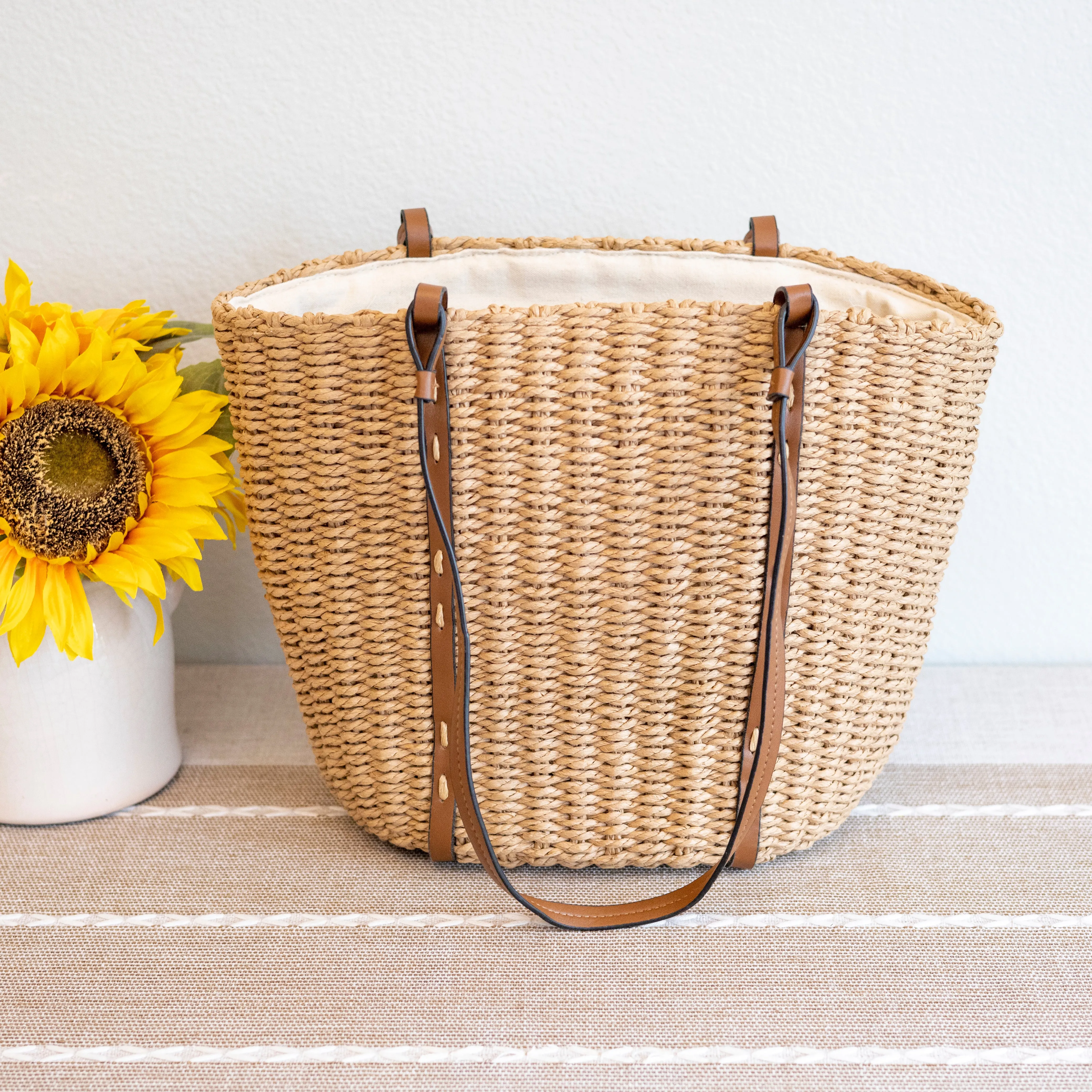 Elena Handbags Beach Straw Woven Tote Bag