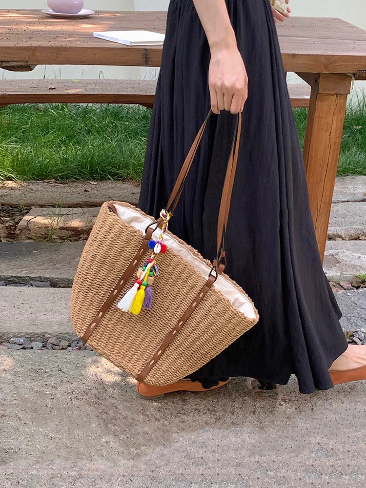 Elena Handbags Beach Straw Woven Tote Bag