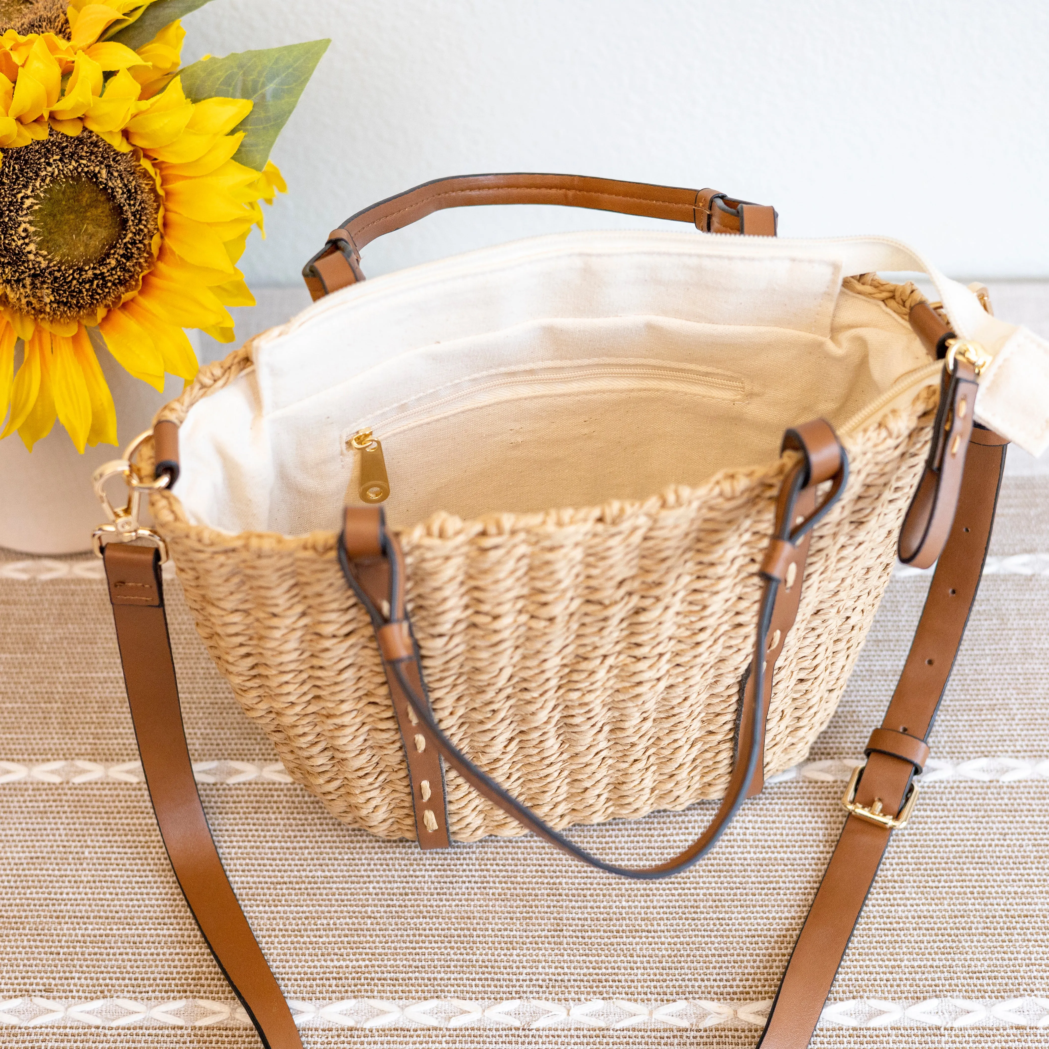 Elena Handbags Beach Straw Woven Tote Bag