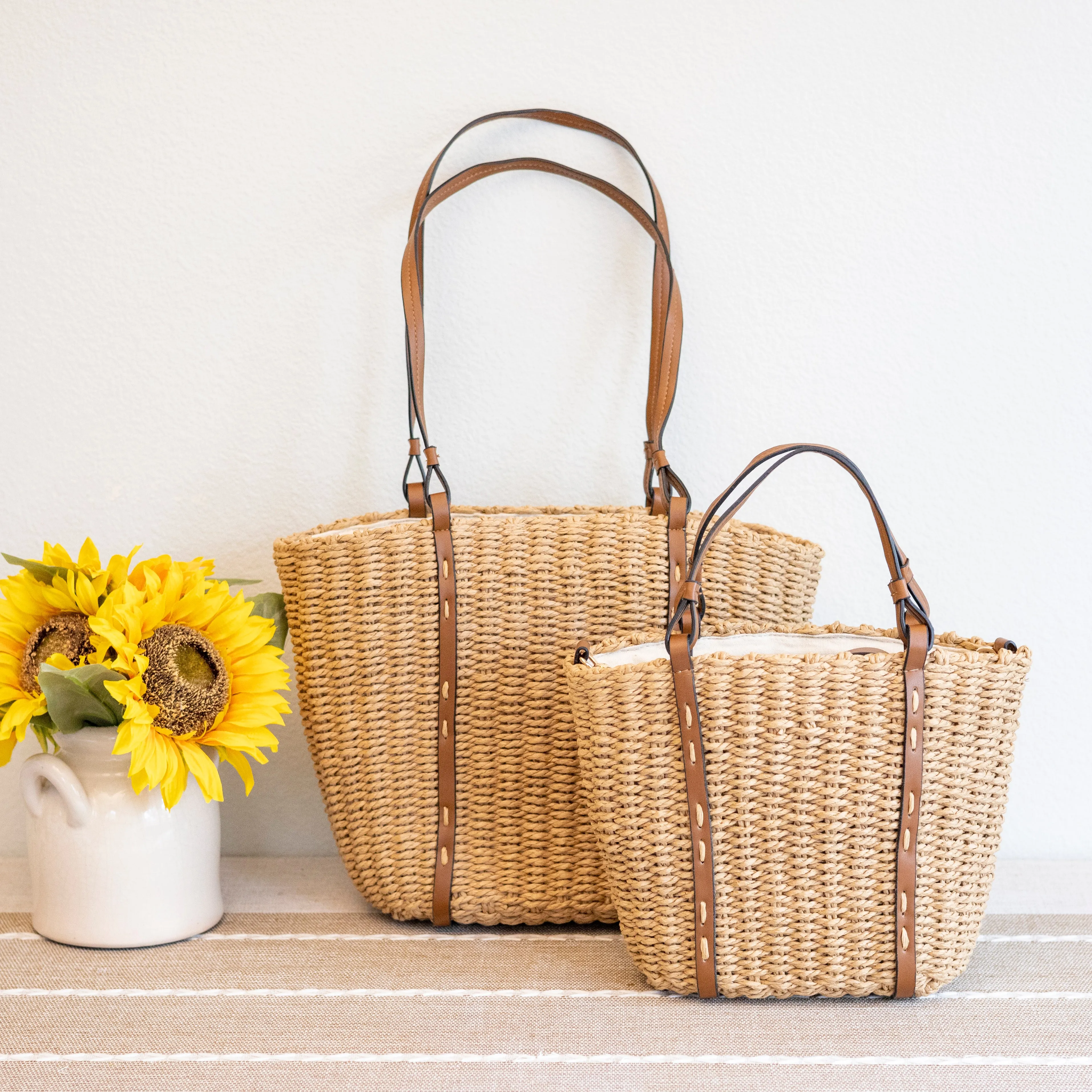 Elena Handbags Beach Straw Woven Tote Bag