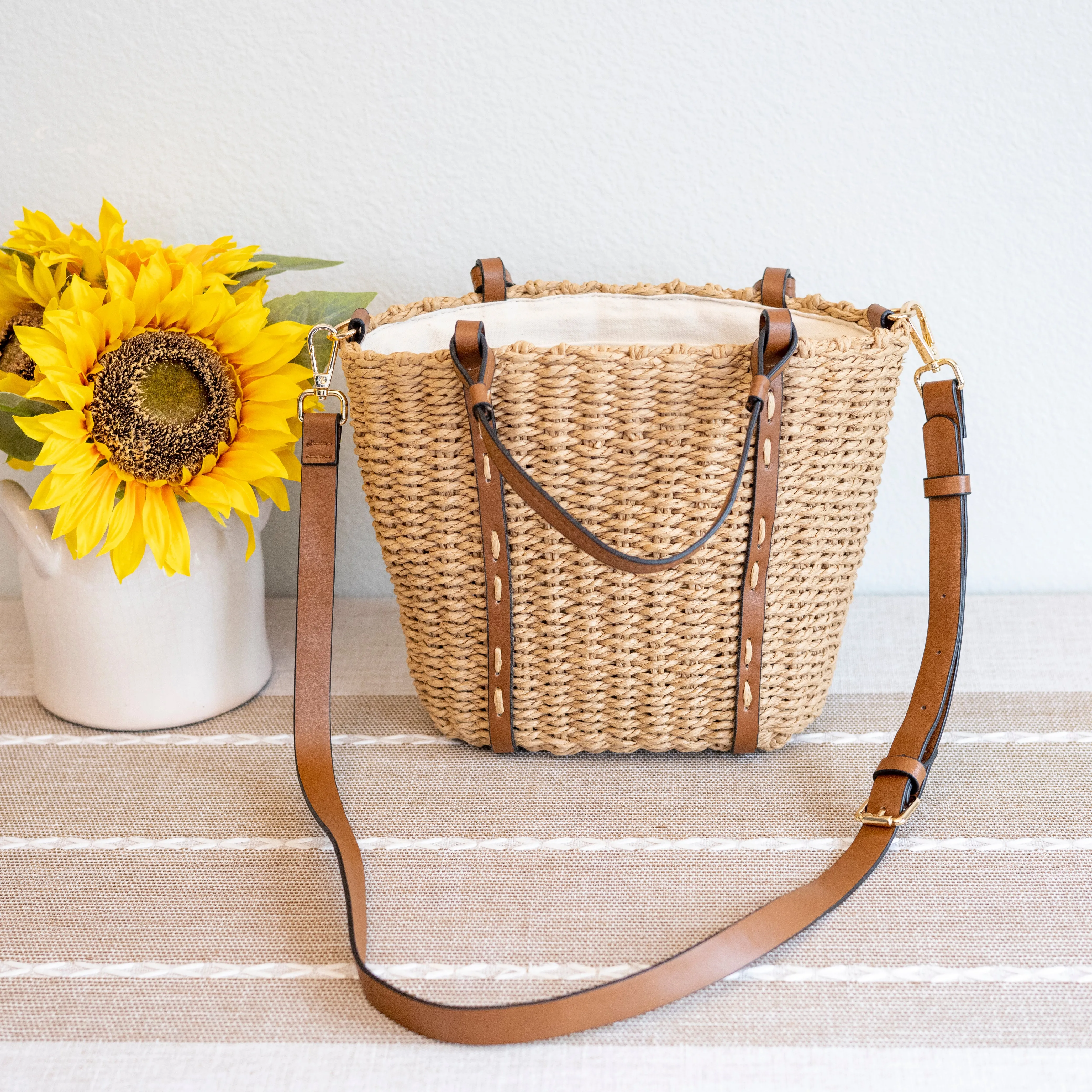 Elena Handbags Beach Straw Woven Tote Bag