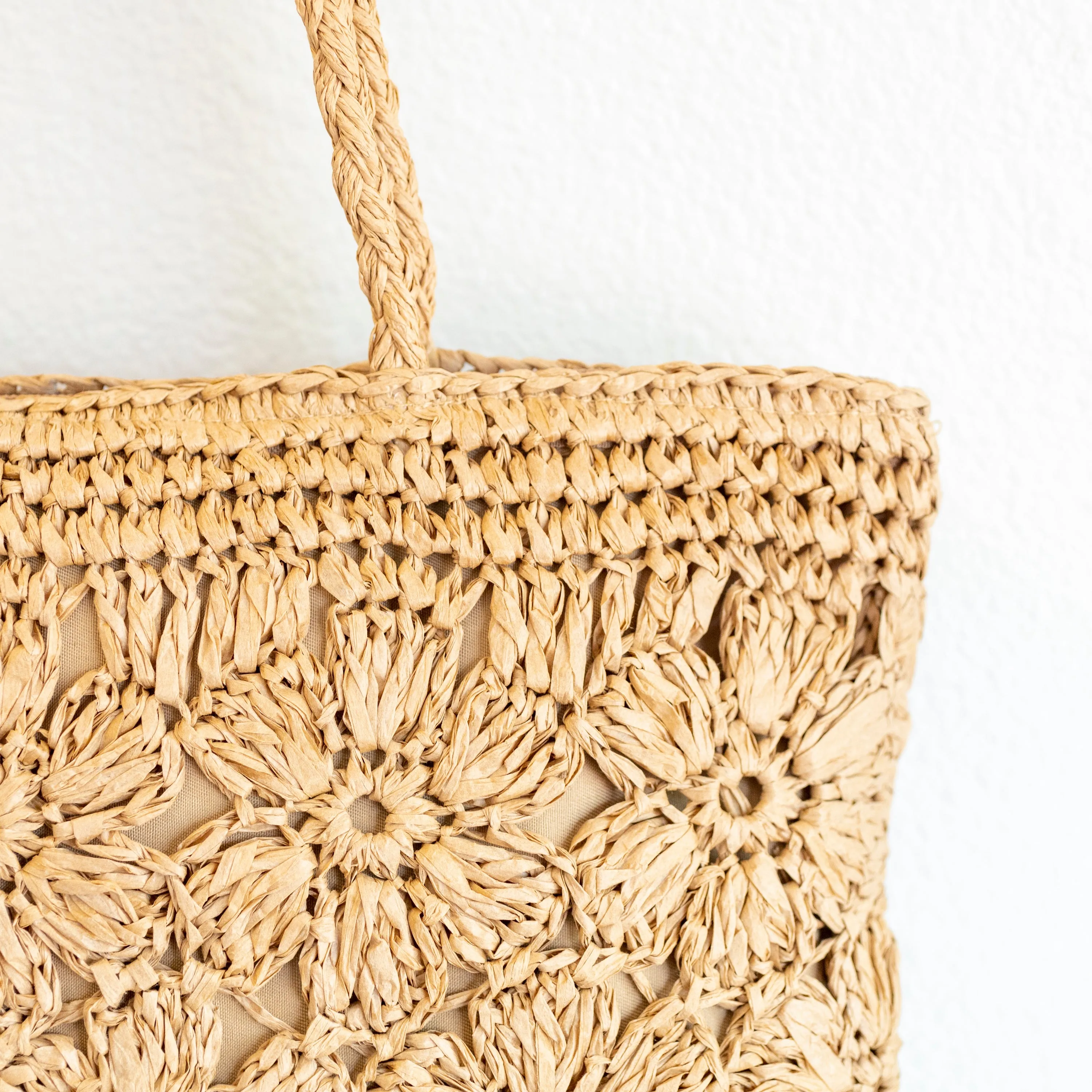 Elena Handbags Straw Woven Tote with Floral Design