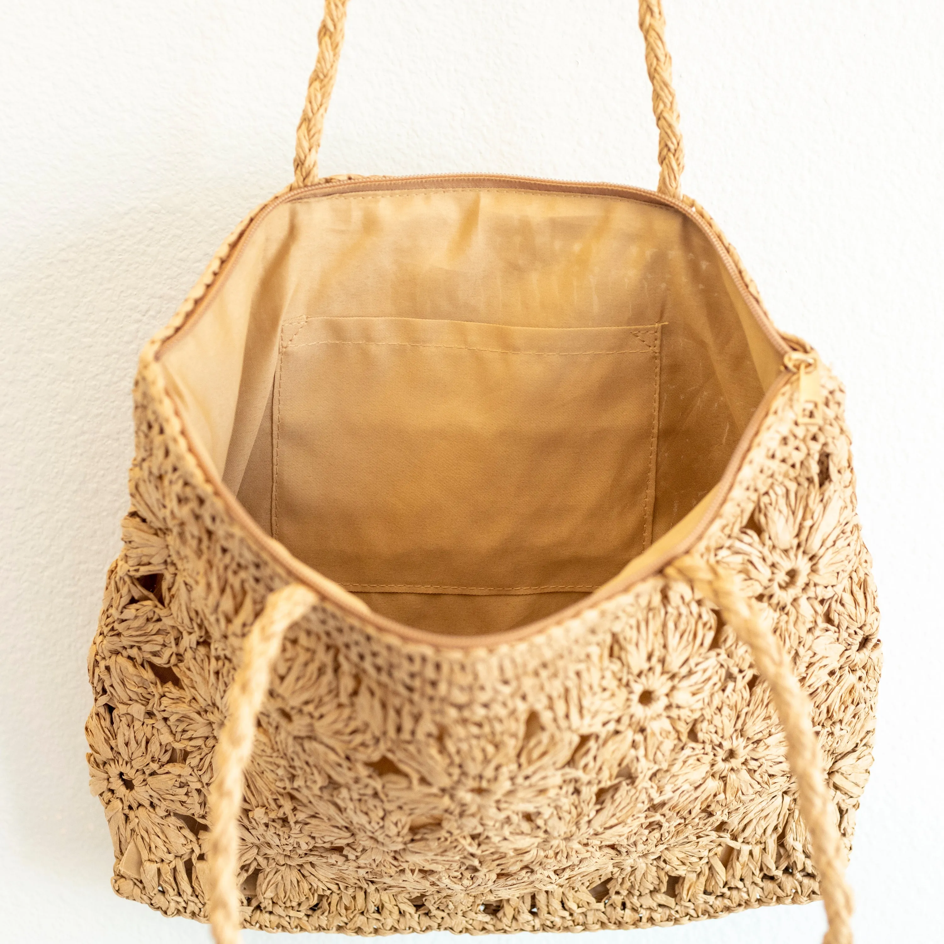 Elena Handbags Straw Woven Tote with Floral Design