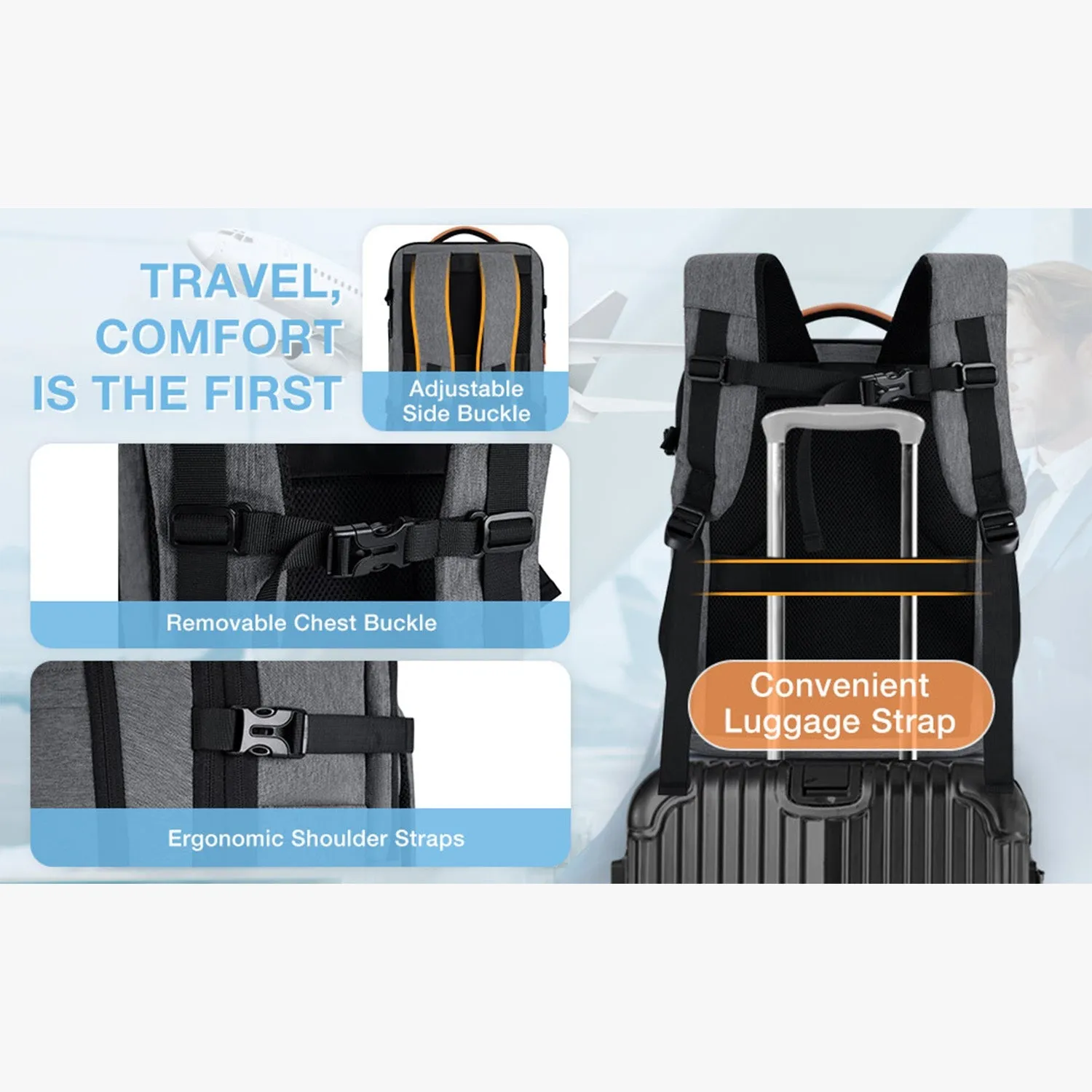 Falco 40L Expandable Airline Approved Carry On Backpack