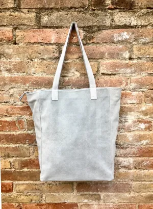 Gray suede shopper bag. Large tote leather bag in LIGHT GRAY. Genuine leather bag. Boho bag. GRAY suede bag. Laptop bag in dark gray suede.