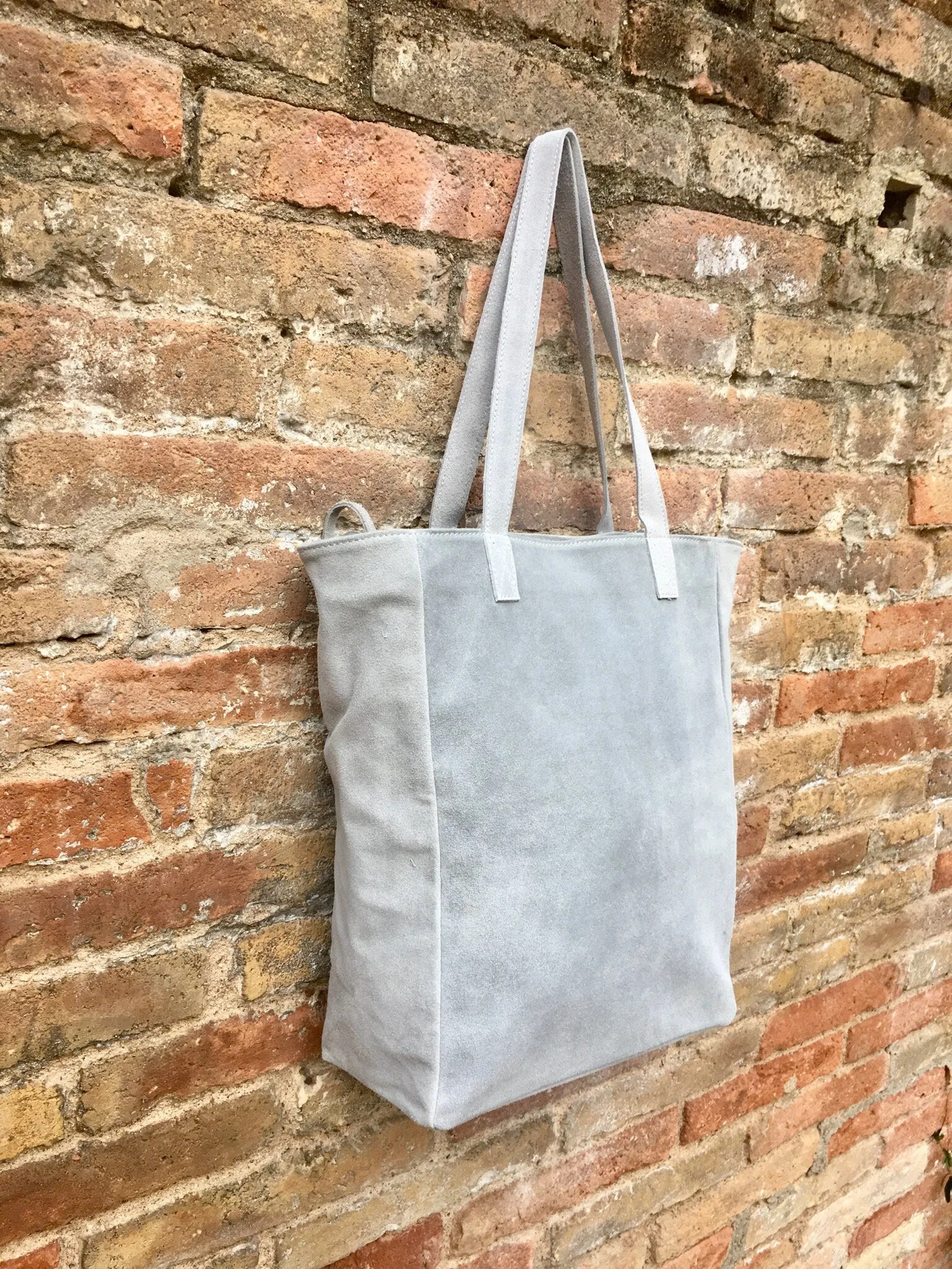 Gray suede shopper bag. Large tote leather bag in LIGHT GRAY. Genuine leather bag. Boho bag. GRAY suede bag. Laptop bag in dark gray suede.