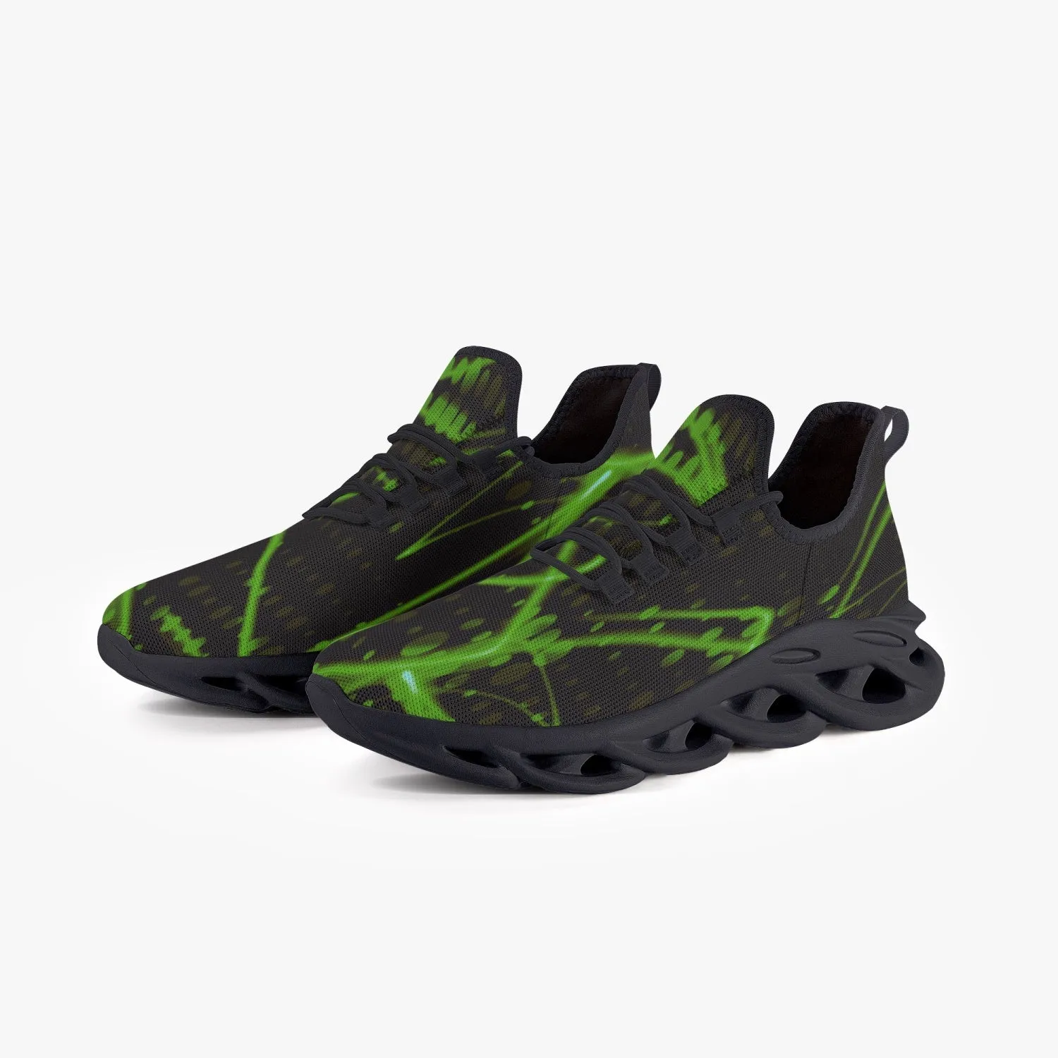 Green Laser Mesh Knit Bounce Sneakers - Black